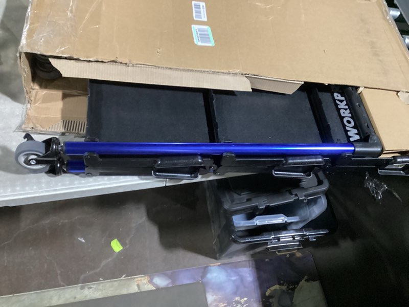 Condition photo showing As Is for WORKPRO 3-Tier Collapsible Service Cart, 210 LBS Foldable Utility Service Cart with Wheels, Portable Tool Cart for Garage, Warehouse, Home, Restaurant, Office (No Assembly Required)