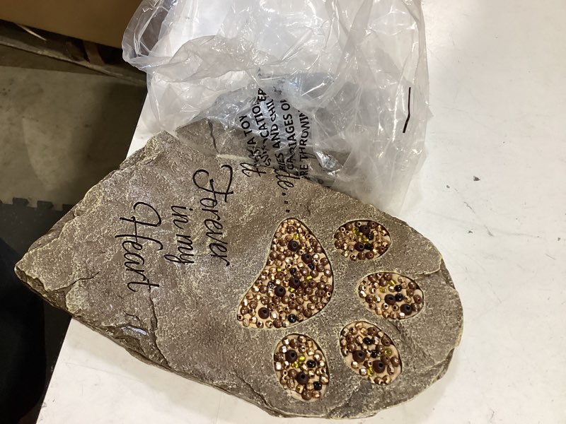 Condition photo showing As Is for carson - beadwork garden stepping stone - pet footprint brown