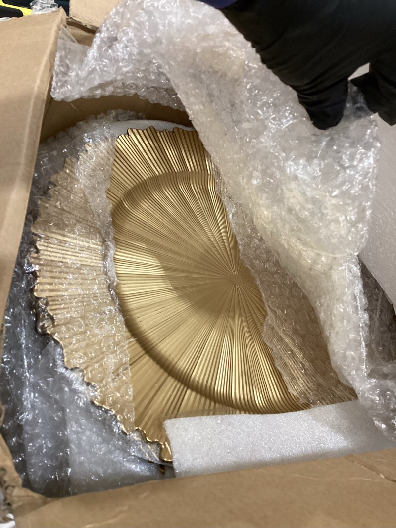 Condition photo showing As Is for Mifoci 50 Pcs Champagne Gold Charger Plates Bulk 13 Inch Plastic Round Chargers Fluted Edge Dinner Plate Wedding Decoration for Table Setting Wedding Party Event Tabletop Champagne Gold 50