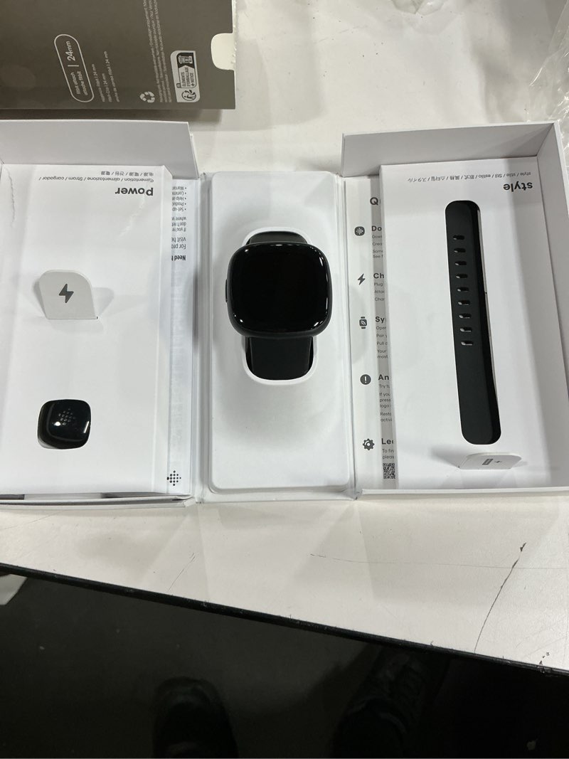 Condition photo showing Good Condition for Fitbit Versa 4 Fitness Smartwatch with Daily Readiness, GPS, 24/7 Heart Rate, 40+ Exercise Modes, Sleep Tracking and more, Black/Graphite, One Size (S & L Bands Included)