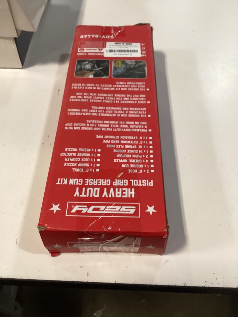 Condition photo showing New/Like New for 17-piece heavy duty grease gun kit: 14oz grease tube flexible hose bearing grease pump 8000 psi pistol grip grease guns tool marine durable connectors adapters extension tubes nozzle easy operation new version