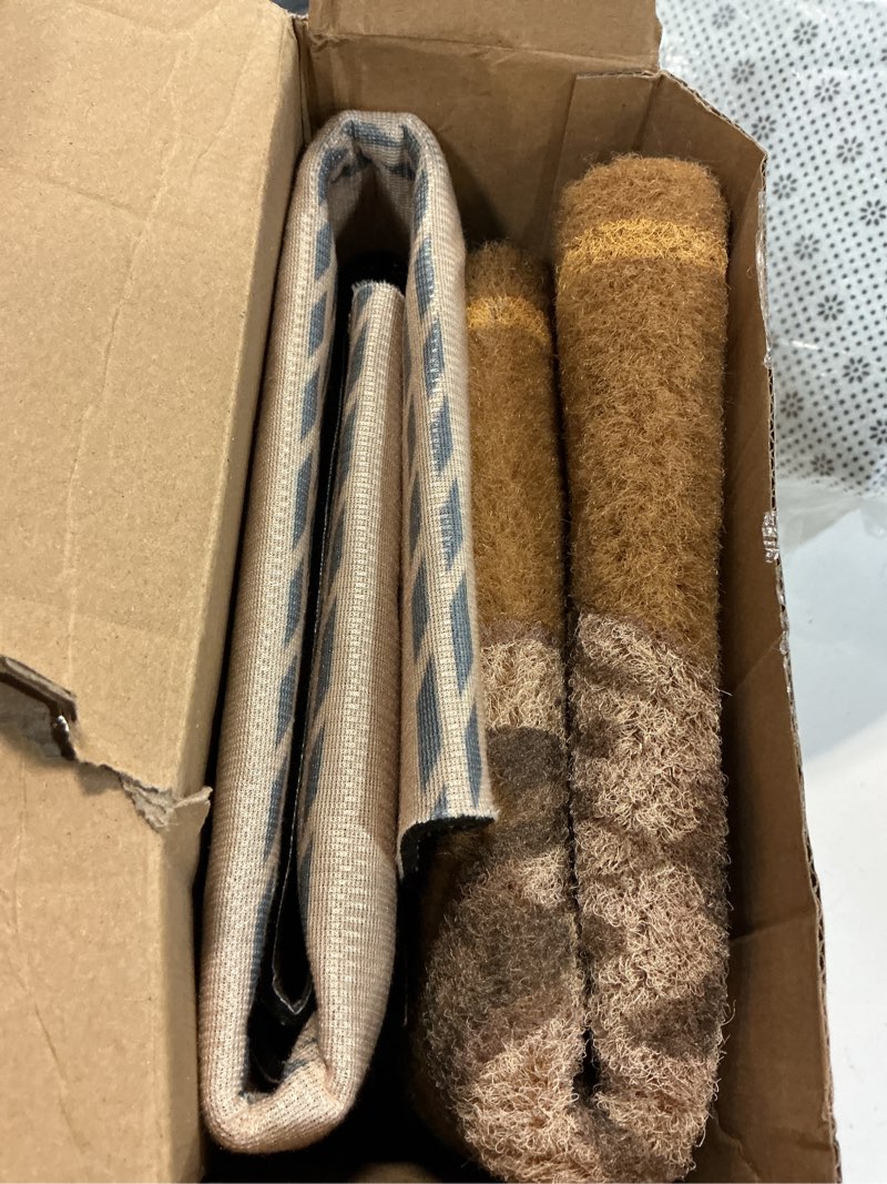 Condition photo showing Good Condition for drydiet 2 pcs summer seashell layered doormat set, coastal beach outdoor front door mat with striped rug, house porch decor non slip entryway door mat for patio farmhouse decor navy blue seashell