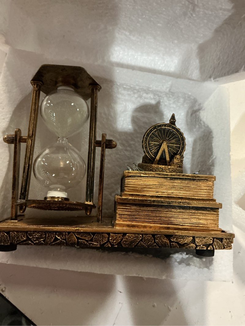 Condition photo showing As Is for LED MusicCrystal Snow Globe? Sand Timer ?Hourglass,Home Decor,Table Decor for Living Room ?Office Desk Decorations[Brass Ferris Wheel]