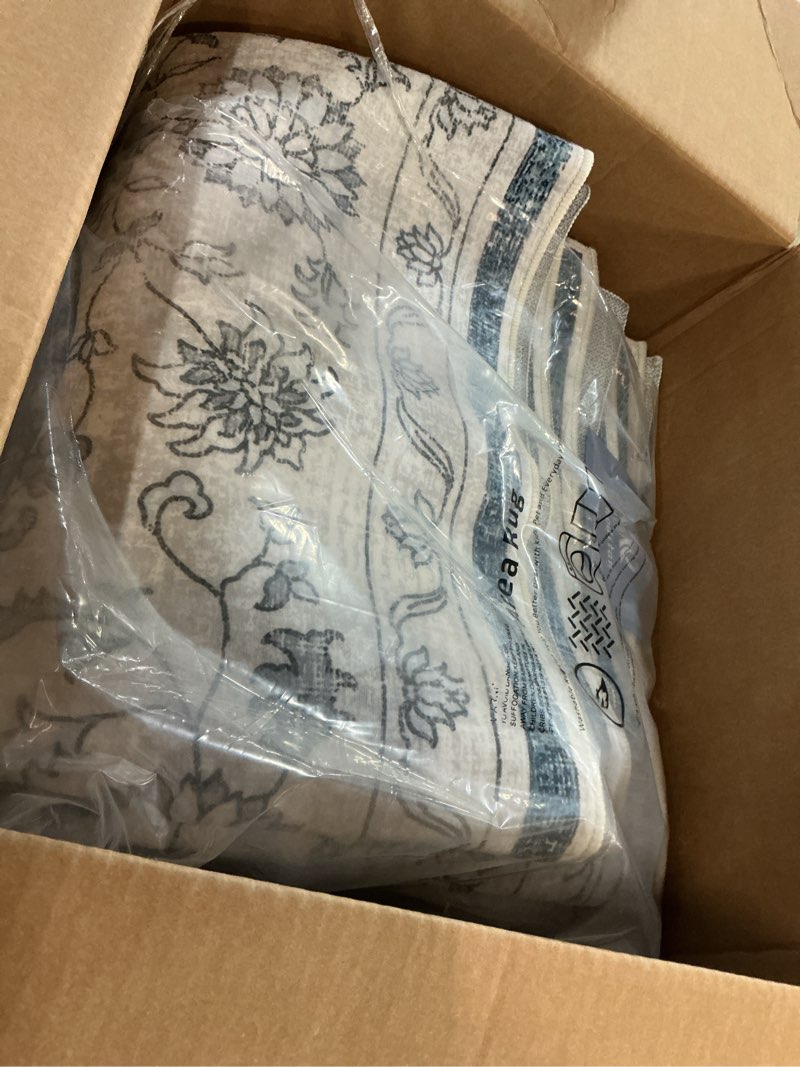 Condition photo showing Good Condition for 9x12 Area Rug Living Room Rugs, Stain Resistant Washable Rug, Vintage Large Non-Slip Backing, Low Pile Lightweight Print Rug for Bedroom Dinning Room Home Office (Grey/Blue) Grey/Blue 9' x 12' (Rectangular)