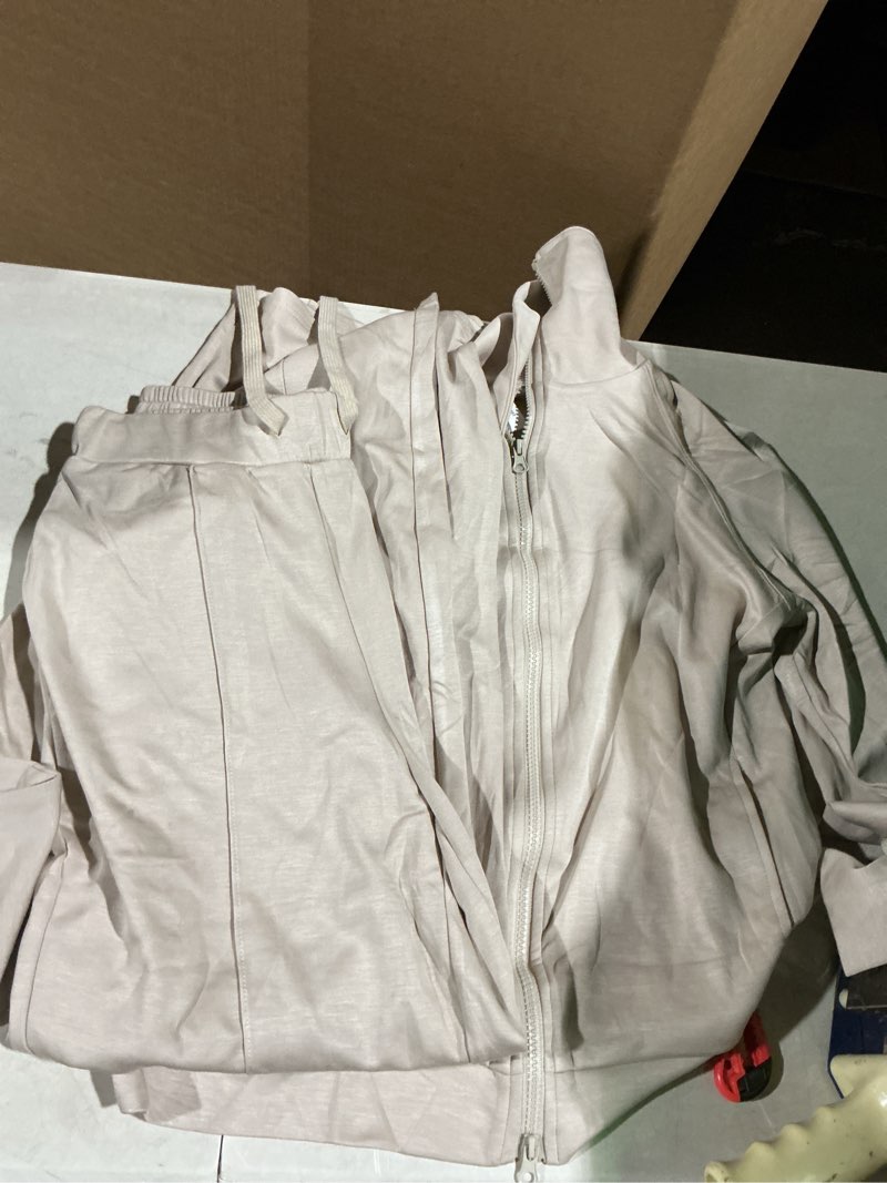 Condition photo showing Good Condition for Casly Lamiit Lounge Sets for Women 2026 Spring Sweatsuit Long Sleeve Zip Up Travel Outfit Wide Leg Sweatpant Tracksuit Dark Beige Small