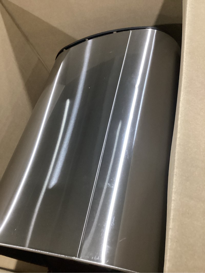 Condition photo showing New/Like New for itouchless 13 gallon oval sensor trash can with ac adapter & odor filter, 50l automatic kitchen bin, fingerprint-proof stainless steel, hands-free motion lid, quiet soft-close, brushed silver mist silver