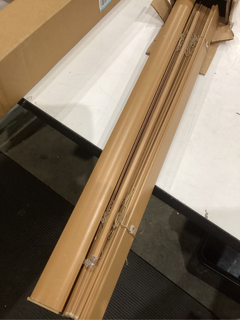 Condition photo showing As Is for chestnut cordless premium faux wood blinds with 2.5 in. slats - 36.5