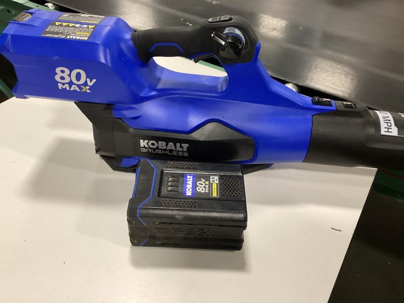 Condition photo showing As Is for KOBALTS 140 MPH 80-Volt 80v 630-CFM Lithium Ion Brushless Cordless Electric Leaf Blower (Bare Tool And Battery Only)(Charger Not Included)