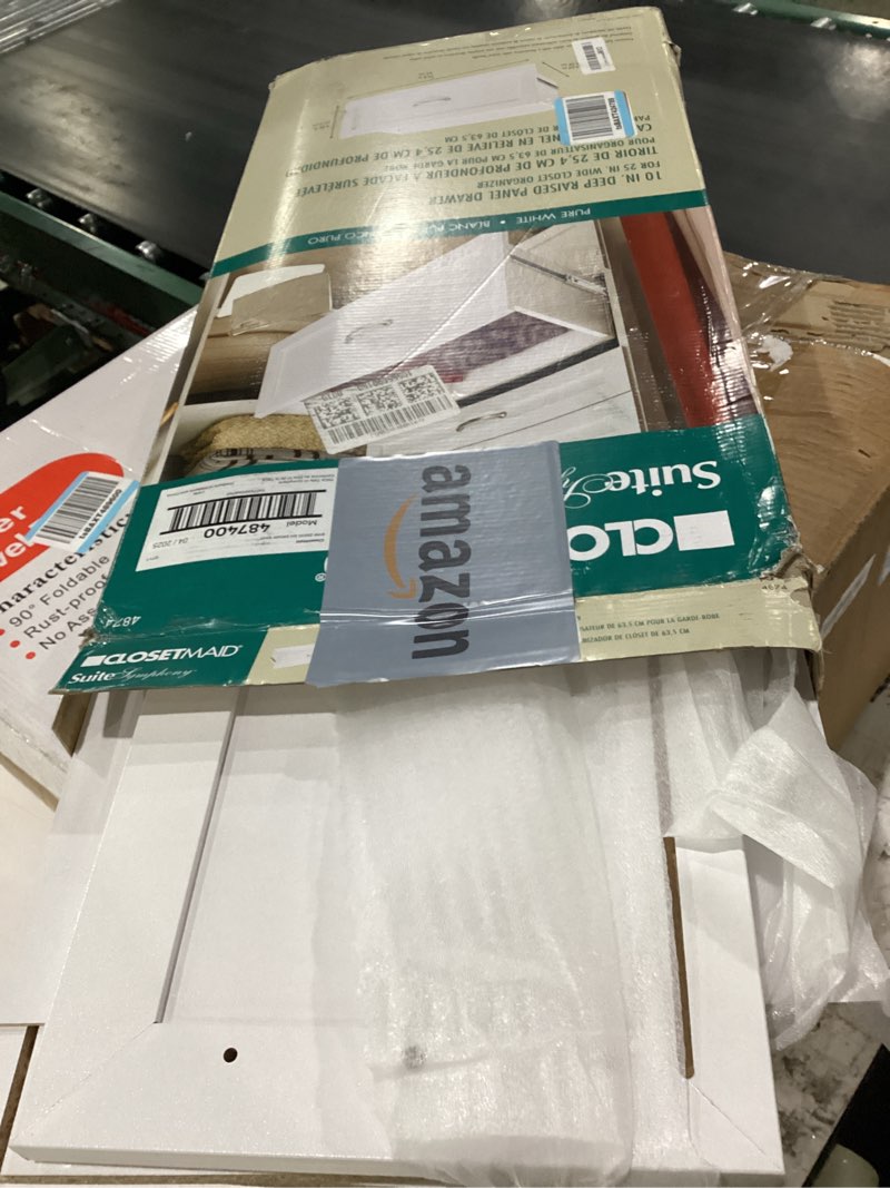 Condition photo showing New/Like New for closetmaid suitesymphony wood closet drawer, add on accessory, shaker style, for storage, closet, clothes, 25” x 10” size for 25 in. units, pure white pure white 25" x 10"