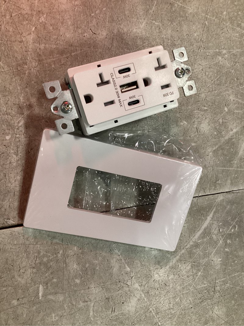 Condition photo showing As Is for 30w pd3.0 usb wall outlet, 20 amp tamper-resistant receptacle with 2 usb type c ports&1 usb type a port, usb charger for iphone/ipad/samsung/lg/macbook air, ul listed 20 amp 1