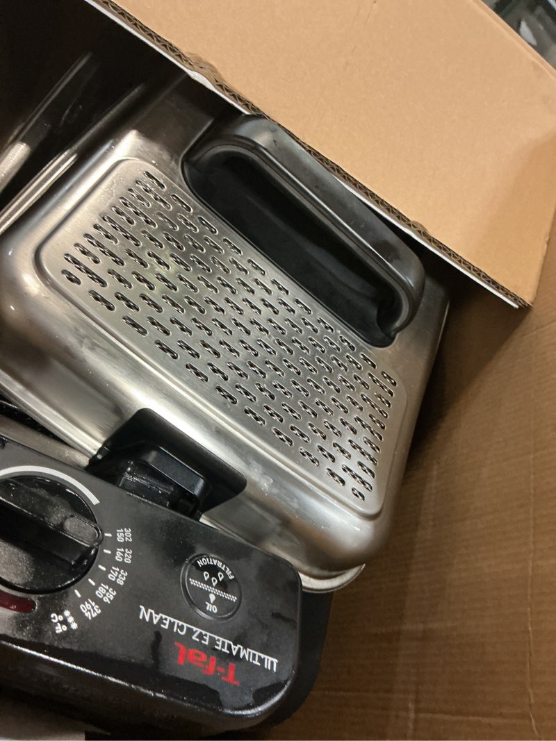 Condition photo showing As Is for t-fal 3.5l stainless steel deep fryer with basket for home use, 1700w, deep fryer with oil filtration, temp control, digital timer 3.5 l- 1700 w