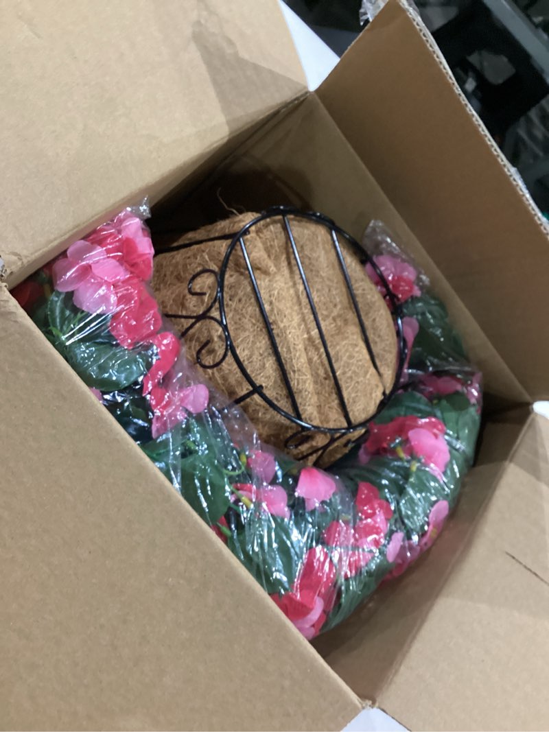 Condition photo showing New/Like New for inqcmy artificial hanging flowers basket for outdoors spring summer decoration,faux silk begonia in planter look real uv resistant for outside home porch patio garden balcony yard decor?deep pink?