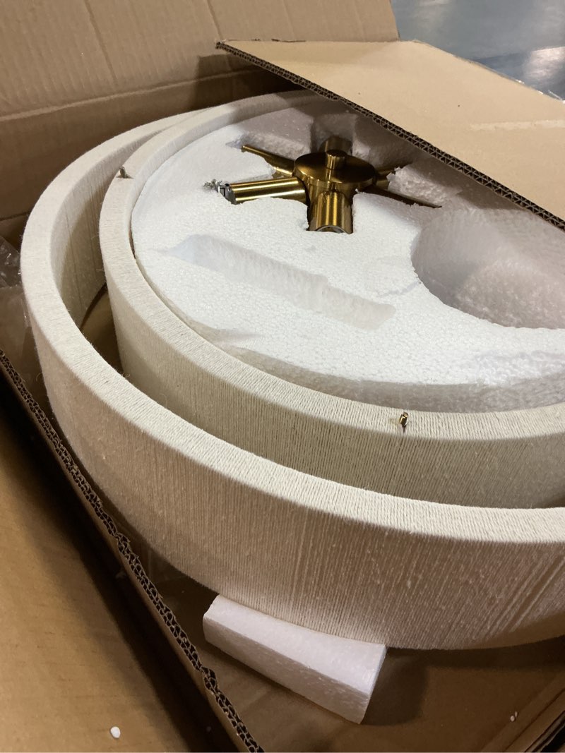 Condition photo showing As Is for 20”Hand Woven Rattan Chandelier Boho Pendant Light Adjustable Coastal Pendant Light for Kitchen Island Dining Living Room, White, UL Listed A-White