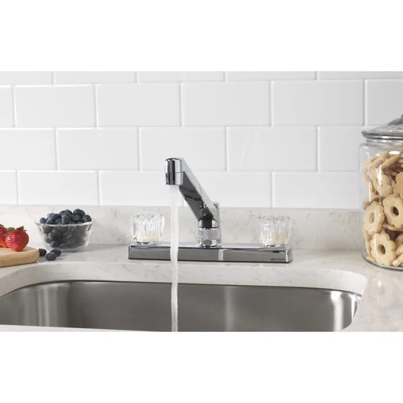 project source chrome 2-handle deck-mount low-arc handle kitchen faucet