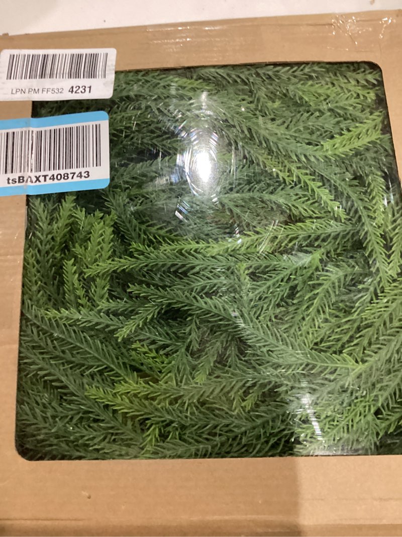 Condition photo showing As Is for 2 Pack 25" Artificial Christmas Teardrop Swag – Faux Pine Needle Christmas Norfolk Hanging Greenery for Front Door, Wall, Mantel, Fireplace, Xmas Door – Indoor/Outdoor Holiday Decoration