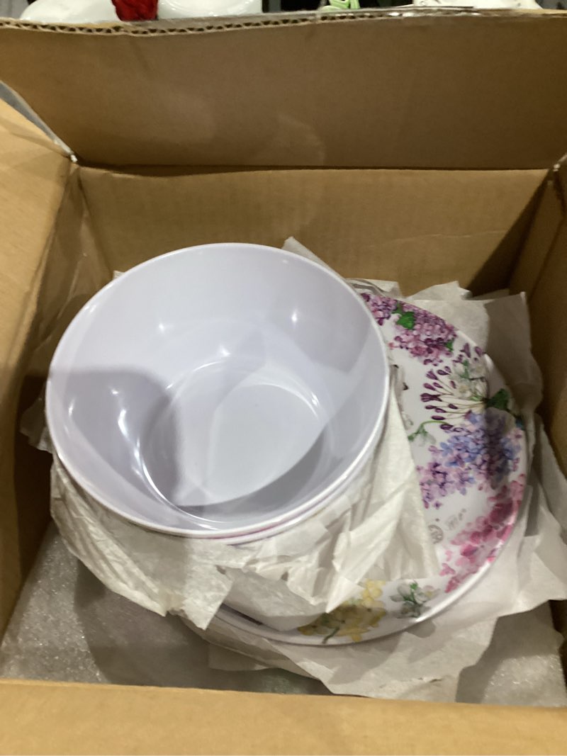 Condition photo showing Good Condition for Melamine Dinnerware Set for 4-16 Pcs:Camping Dishes Set with Dinner Plates,Salad Plates,Cups and Bowls.Lightweight and Unbreakable.Indoor and Outdoor Use. flower 8