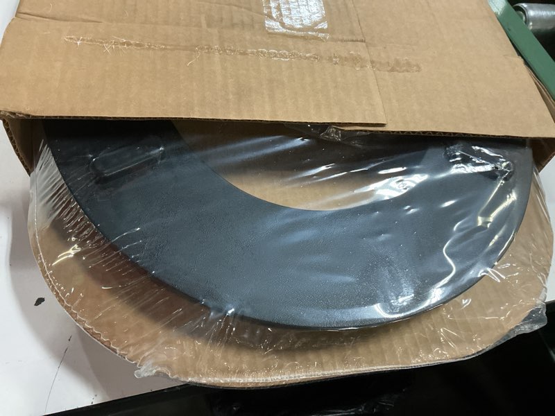 Condition photo showing New/Like New for mayfair padded toilet seat, cushioned soft vinyl over wood core seat, secure hinges, easy clean, made in usa, round, black round black toilet seat