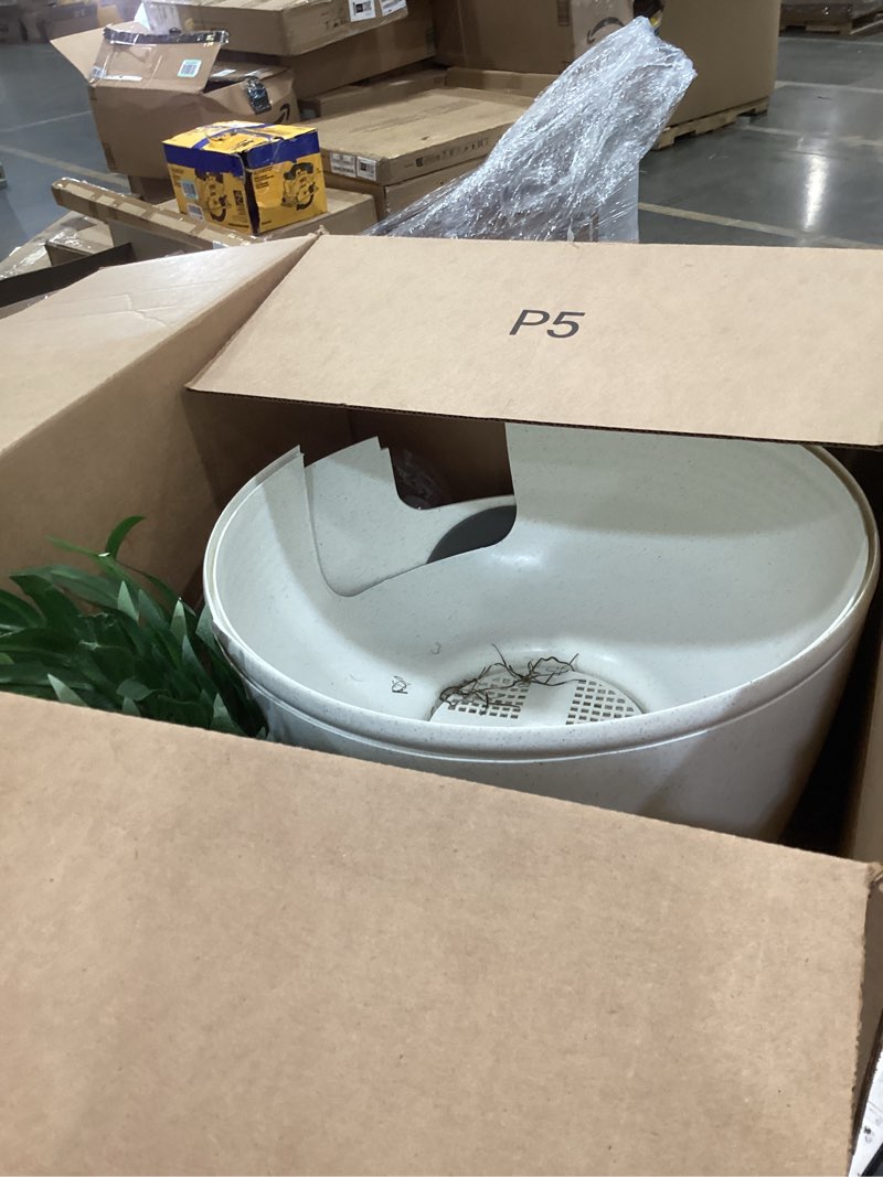 Condition photo showing Good Condition for good pet stuff hidden cat litter box enclosure with artificial plant, decorative round planter, vented carbon charcoal filter for odor control, easy-to-clean, made in usa, base kit, white original round base kit white birch