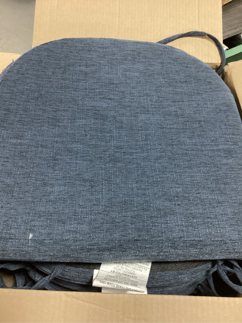 Condition photo showing As Is for Chair Cushions for Dining Chairs, Non Slip Chair Pads with Ties and Washable Covers, Memory Foam Kitchen Chair Cushions Set of 6, 16"X16"X2.5", Navy Navy Pack of 6