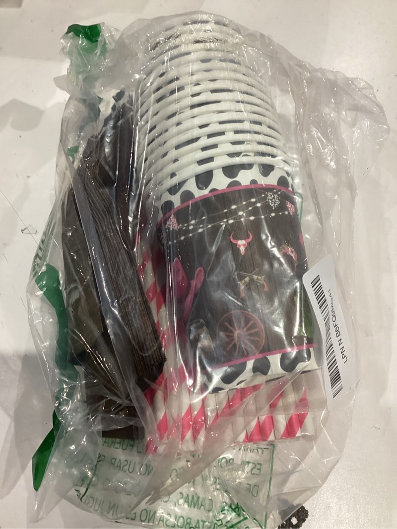 Condition photo showing Good Condition for 169PCS Cowgirl Plates Party Decorations Western Cowgirl Birthday Party Supplies Wild West Themed Paper Plates and Napkins Cups with Forks Knives and Straws Tableware for 24 Guests