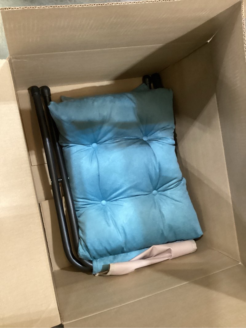 Condition photo showing As Is for lazy chair with folding ottoman,leisure sofa chair,soft fabric armchair with armrests and side pockets, reading chair with footrest for living room, bedroom, office (plush blue)