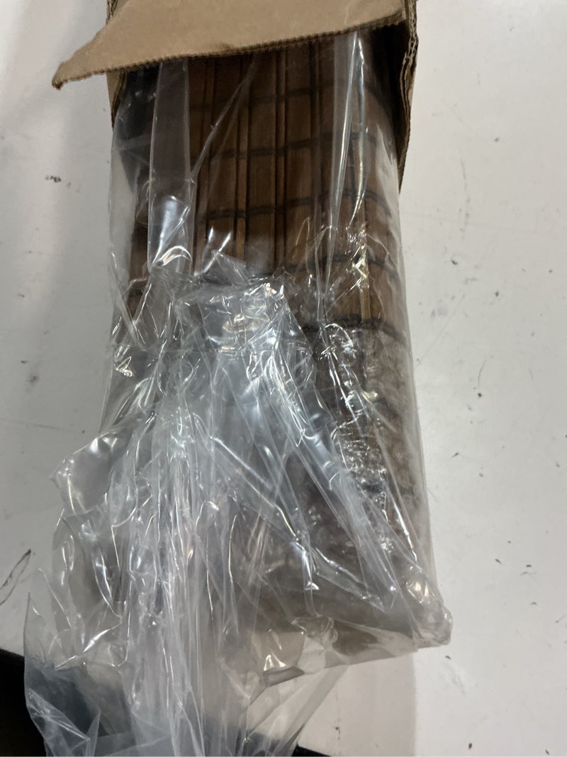 Condition photo showing Good Condition for unishades cordless bamboo roman shades for windows, 100% blackout backing fabric for light blocking, 43" w × 64" h - penang teak blackout - penang teak 43" w × 64" h