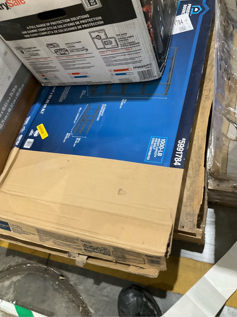 Condition photo showing As Is for project source utility shelving metal heavy duty 5-tier utility shelving unit (48-in w x 24-in d x 72-in h), black, (1000-lb capacity per shelf)