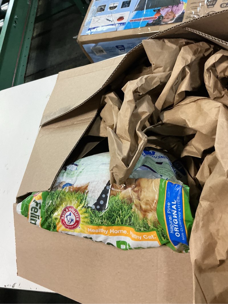Condition photo showing As Is for feline pine platinum non-clumping cat litter, feline pine cat litter 18lb 18 lb
