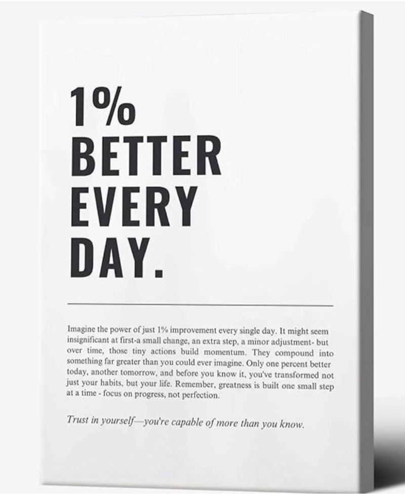 Motivational 1% Better Everyday Poster Self Improvement Quote Wall Art Inspirational Positive Sayings Prints Painting For Classroom Office Wall Decor 16x23Framed