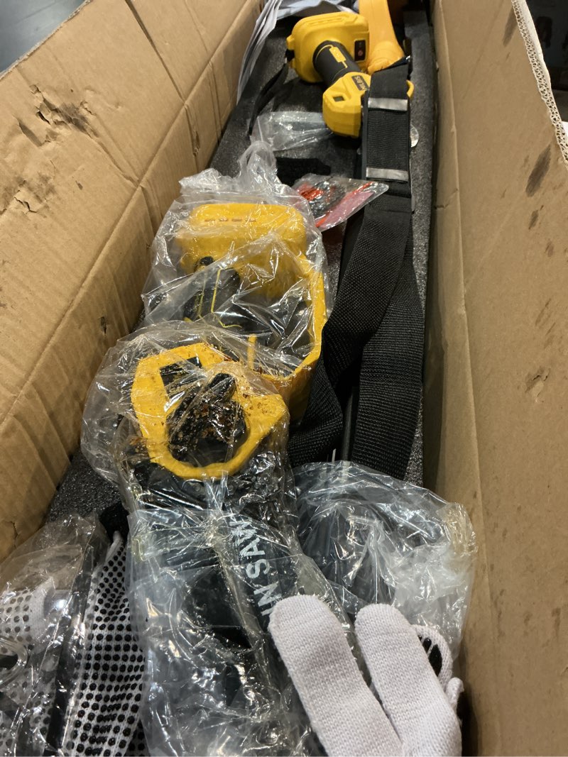 Condition photo showing As Is for 4-in-1 cordless pole saw & electric pruning shears for dewalt 20v battery, 8 inch brushless mini chainsaw with extension pole, 15 ft reach, auto oiling, for tree trimmer branch cutter(no battery)