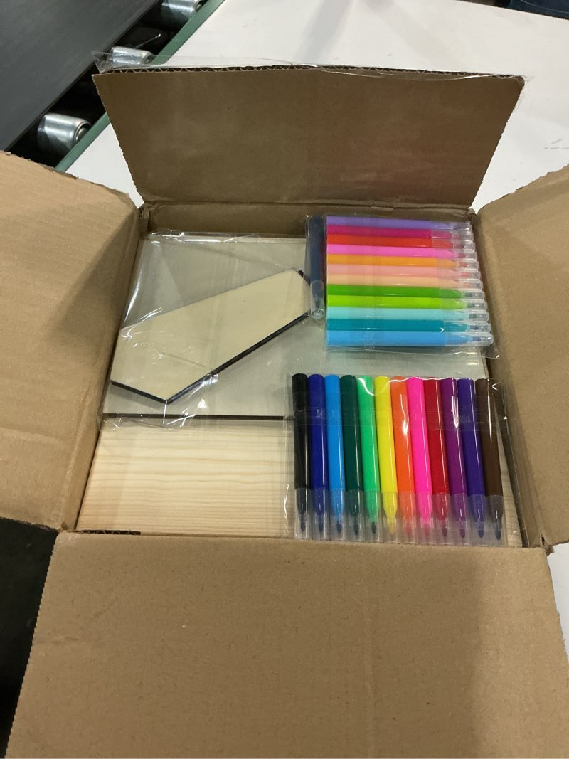 Condition photo showing New/Like New for Draupnir 92 Pcs Fun Baby Shower Games Sign Kit Babies Coloring Blocks for Baby Shower, Wooden DIY Blank Blocks Freehand Painting with 36 Paint Markers