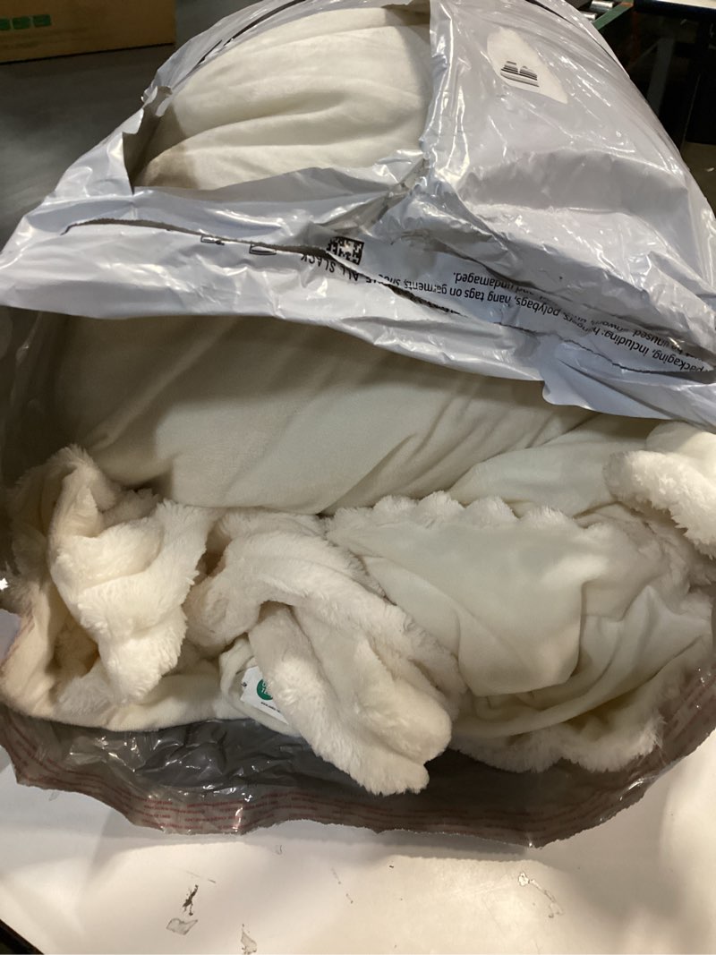 Condition photo showing As Is for BEDELITE Fleece Queen Comforter Set -Super Soft & Warm Fluffy Cream White Bedding, Luxury Fuzzy Heavy Bed Set for Winter with 2 Pillow Cases Cream White Queen