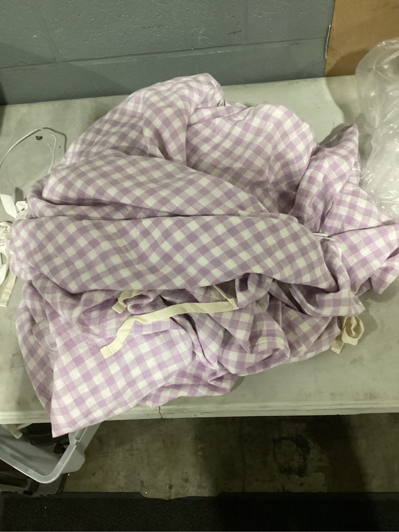 Condition photo showing Good Condition for european linen gingham duvet cover (full/queen & purple & white)