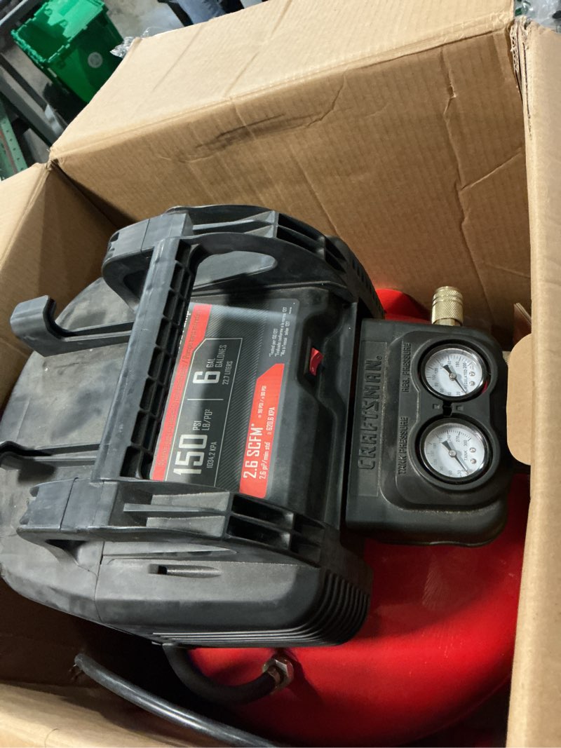 Condition photo showing Good Condition for craftsman air compressors 6 gallon portable pancake air compressor,oil free max 150 psi 1.0hp 2.6 cfm@90psi electric air compressor shop air compressor, cmxecxa02106410