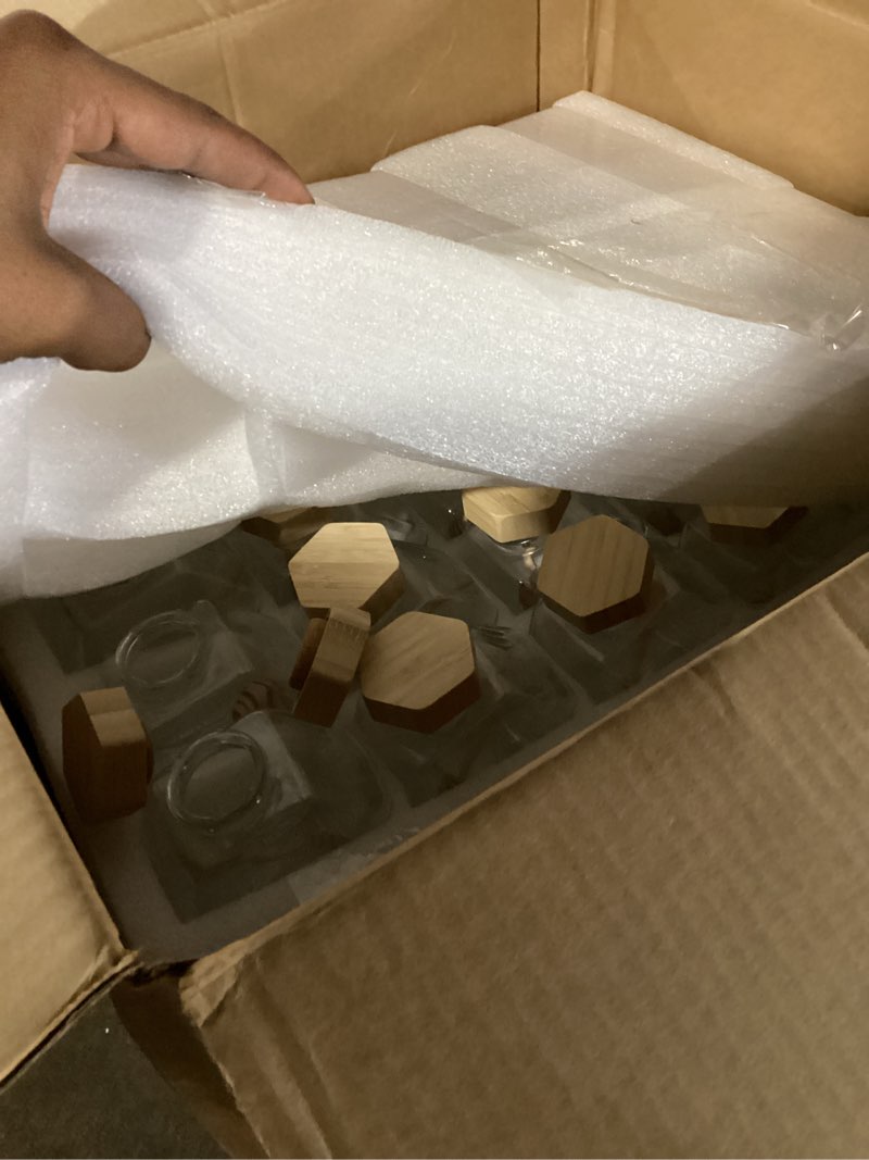 Condition photo showing Good Condition for sunnyray 30 pcs glass honey jars with dipper hexagonal clear glass dispenser small honey containers bottle with wooden dipper and cork lid for home storage kitchen (220 ml) 220 ml 30