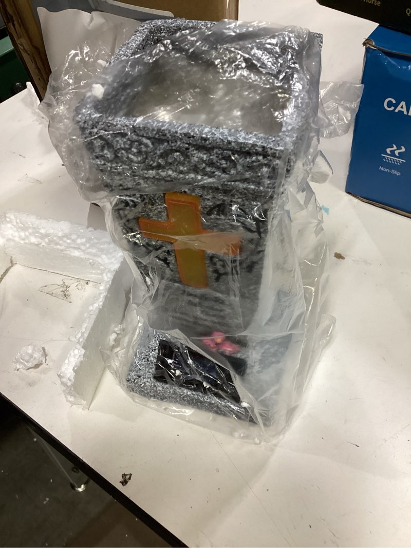 Condition photo showing Good Condition for solar cemetery grave vase with led for fresh/artificial flowers headstones vases with spikes gravestone decor memorial gifts for loss of loved one square cross
