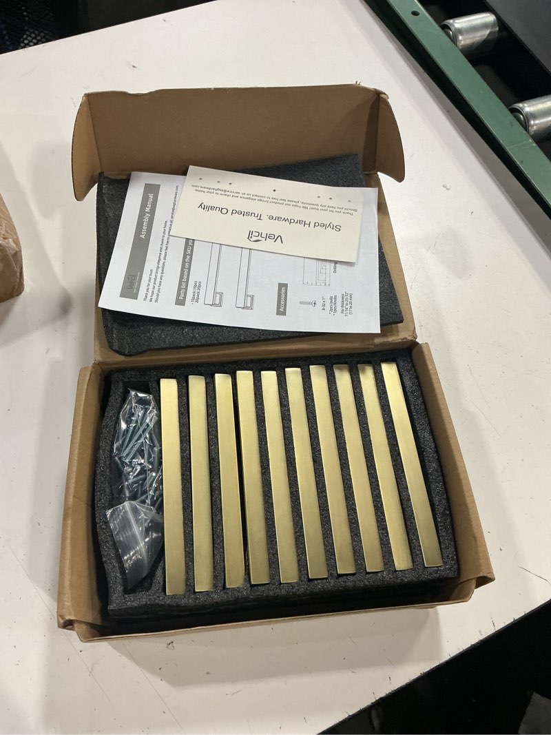 Condition photo showing New/Like New for 20 pack square brushed gold cabinet pulls, 5 inch(128mm) hole centers gold cabinet handles hardware for kitchen cupboard closet bathroom dresser drawer, solid zinc alloy pull - 5 inch hole centers 20 pack brushed gold