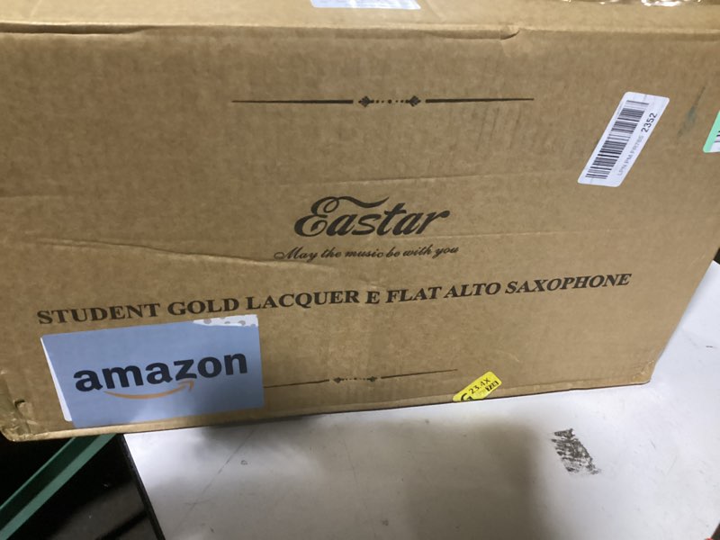 Condition photo showing Good Condition for eastar eax-21, alto saxophone, e flat saxophone for beginner students brass sax full kit, travel bag, foldable stand, cleanning kit, golden lacquer