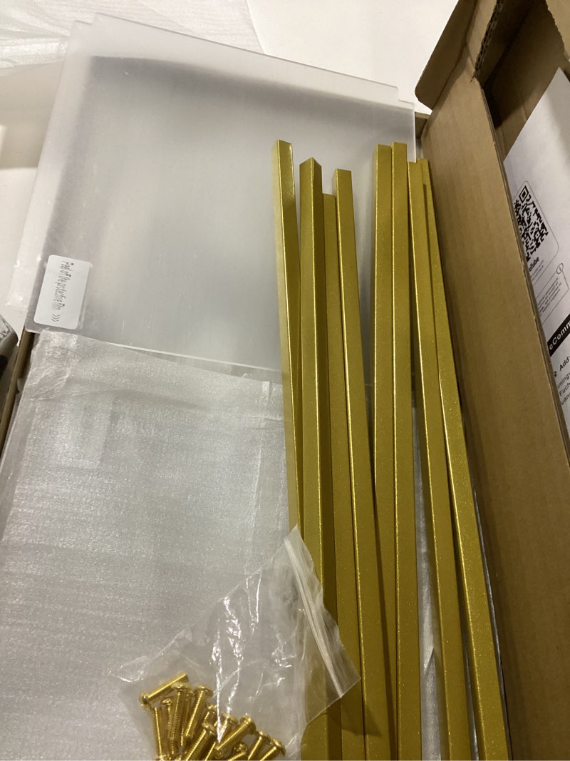 Condition photo showing Good Condition for YALLOVE 2 Pack 15.75 Inch Gold Wedding Flower Stand Metal Vase Column Stand Geometric Centerpiece Vase for Home Party Wedding Decorations, Rectangular Flower Display Rack 2 15.75 Inch