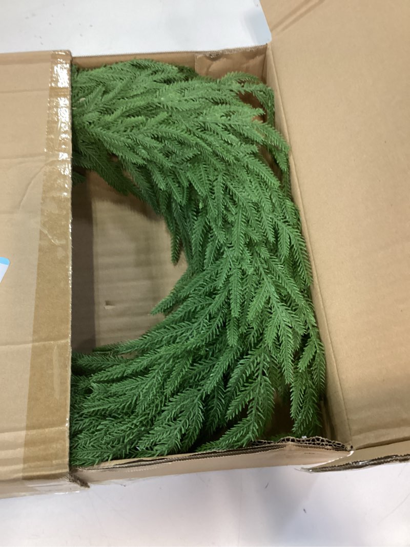 Condition photo showing Good Condition for 26 Inch Christmas Wreath for Front Door, Lush Norfolk Pine Wreath Outdoor Indoor - Large Artificial Green Wreaths for Windows, Walls, Farmhouse Christmas Decorations 62Tips-26Inch-Norfolk Pine