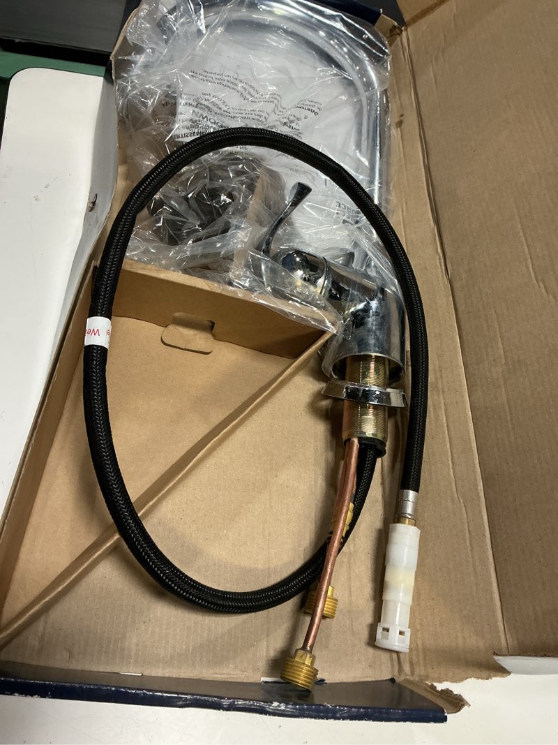 Condition photo showing As Is for project source tucker chrome single handle pull-down kitchen faucet with sprayer (deck plate included)