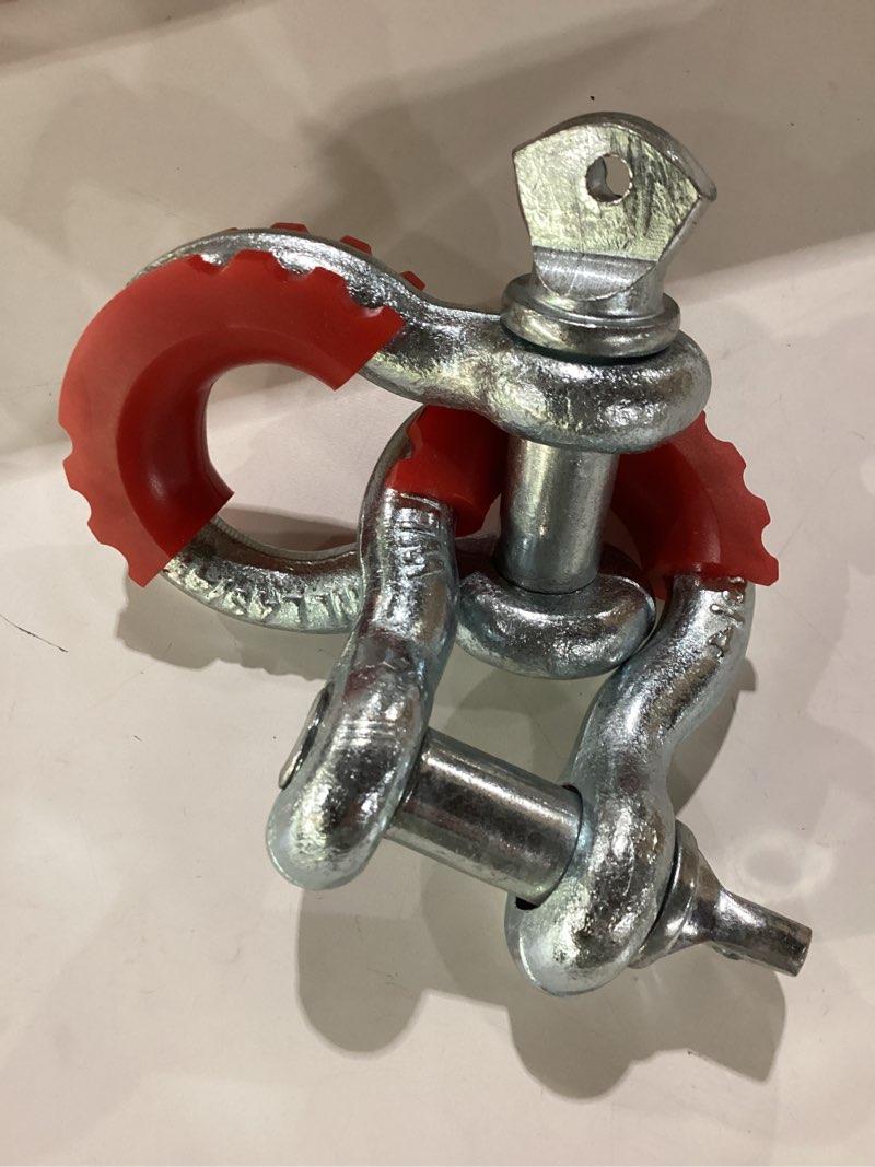 Condition photo showing New/Like New for FieryRed 3/4 Inch D Ring Shackle 22,046Ibs Break Strength with 7/8 Inch Locking Pin,Black Isolator Washer Kits to Use with Tow Strap,Pack of 2 Silver D-ring Shackles
