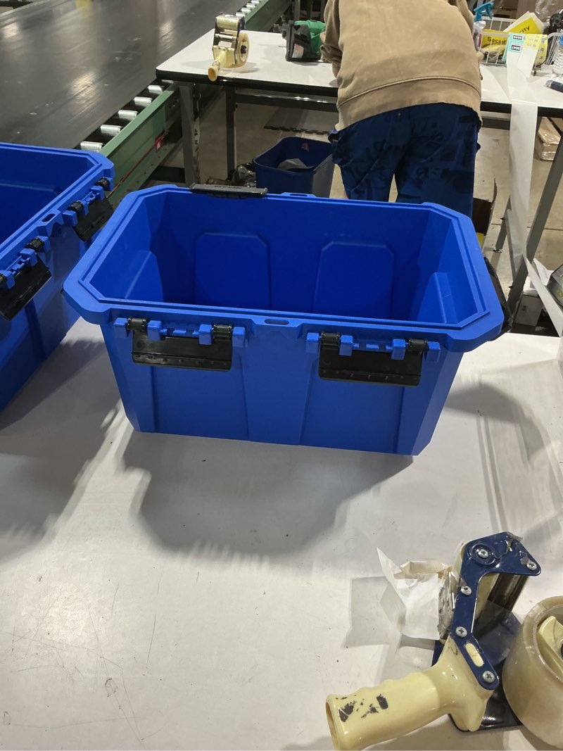 Condition photo showing As Is for  as is  no lid  kobalt small blue heavy duty stackable tote