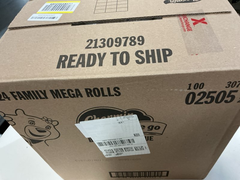 Condition photo showing New/Like New for charmin ultra soft cushiony touch toilet paper, 24 family mega = 123 regular rolls, white family mega 24 rolls (267 sheets)