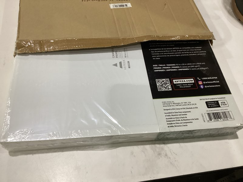 Condition photo showing New/Like New for arteza canvas boards for painting, 16 x 20 inches, pack of 14, blank white canvas panels for acrylic, oil and gouache painting 16"x20"