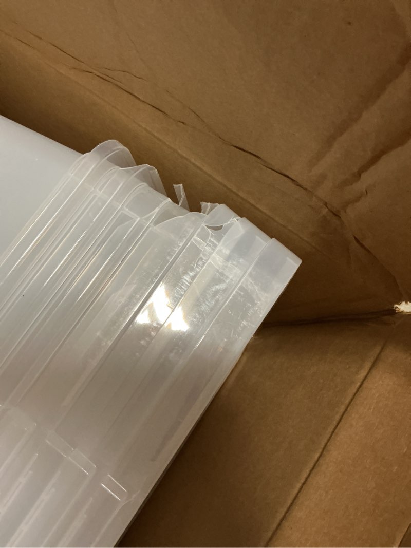 Condition photo showing As Is for IRIS USA 4-Pack Storage Bins with Lids, 25 Quart, Clear Stackable Containers Box Organize Shoes Closet Shelves Clothes Blankets Towels - BPA-Free Plastic 25 Qt. - 4 Pack