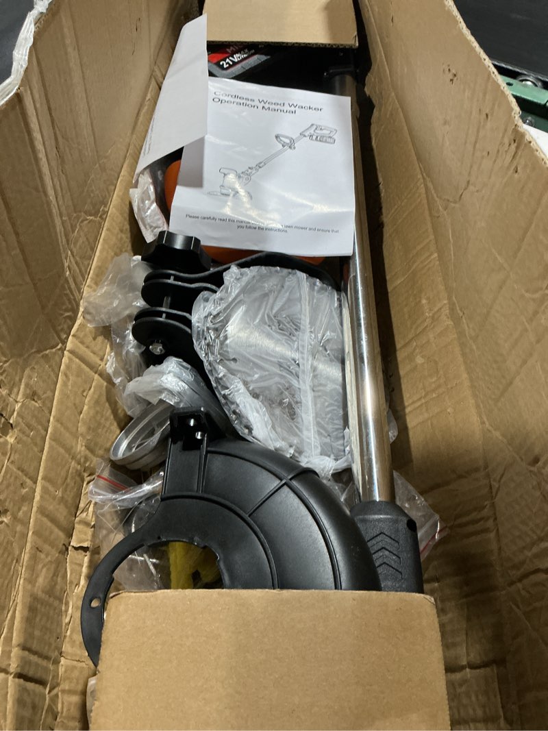Condition photo showing Good Condition for cordless weed wacker with wheels, electric weed eater with 2 x 21v battery powered, 3-in-1 cordless grass trimmer & brush cutter with 5 types blades