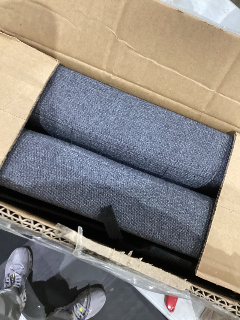 Condition photo showing New/Like New for HAUSFRAU 31.5 Inches Ottoman with Storage Bench, Folding Ottoman Bench Small Foot Rest Stool, Bedroom Bench with Flipping Lid, Linen Dark Gray 31.5" W, with Flip Lid Dark Gray