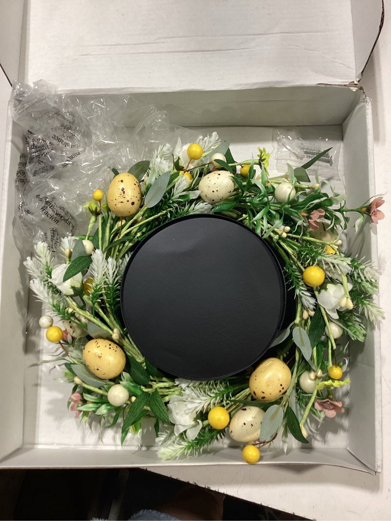 Condition photo showing Good Condition for moyee candle holder centerpieces for tables,candle ring,wreaths, black metal candle stick paired artificial flowers 14 in versatile dining table centrepiece easter egg wreath