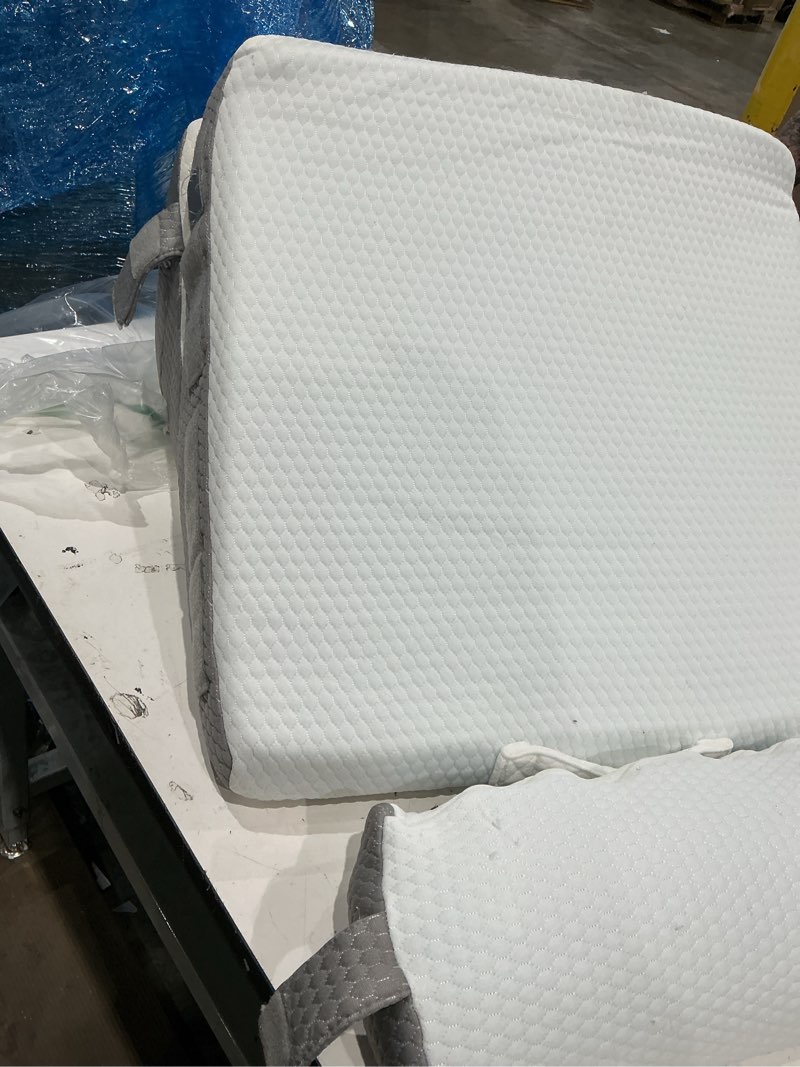 Condition photo showing As Is for the hiquo wedge pillow, upgraded wedge pillow relieve back & neck pain, supportive & comfortable for better sleep, premium memory foam & removable cover, includes a neck pillow